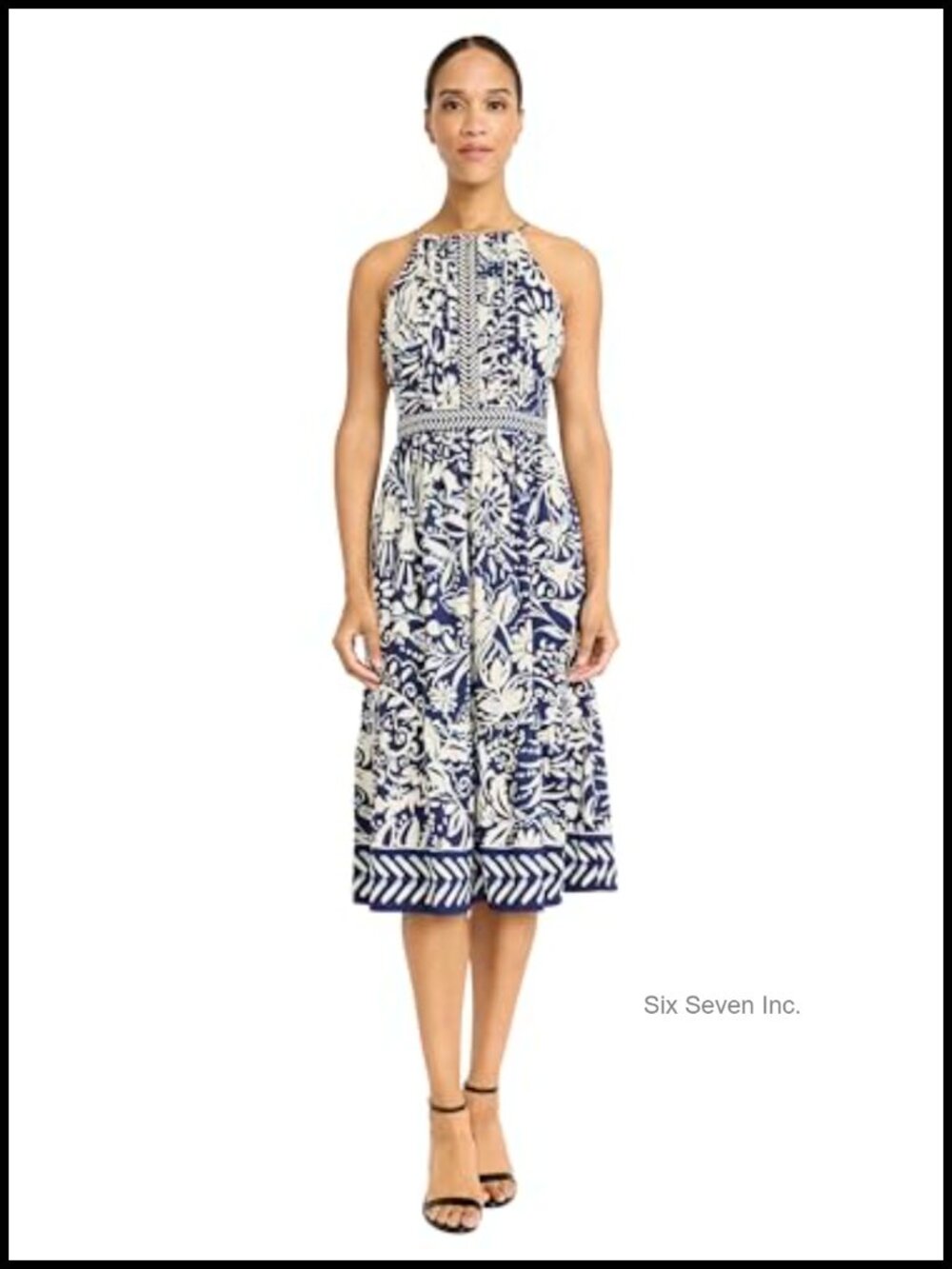 Women's Sleeveless Halter Neck Midi Fit & Flare Dress 100% Polyester Formal